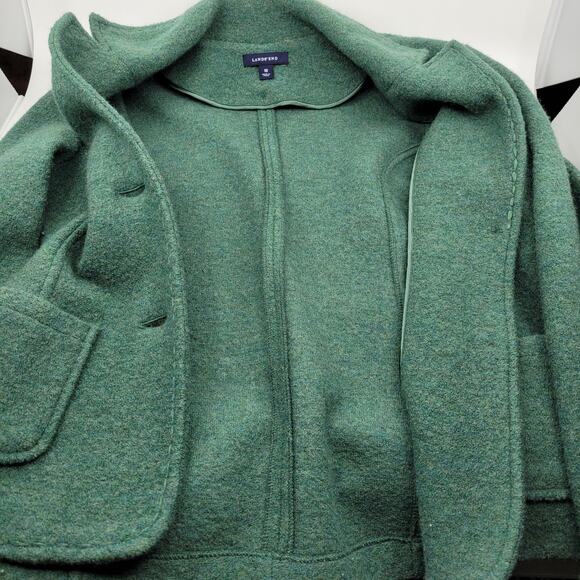 Lands' End Wool Jacket Green Button Collar Pockets Comfort Layer Blazer Top - Picture 7 of 12